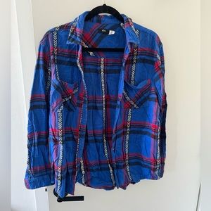 Vintage Urban Outfitters BDG Flannel Medium Indie Tribal Blue Magenta Black